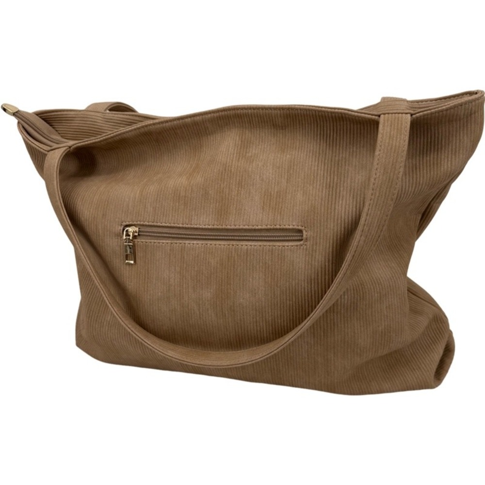 COCO‎ + CARMEN Large Tote Bag Tan Brown Vegan Leather Ribbed Texture Hobo Travel